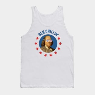 Ben Chillin' - Retro Ben Franklin with Patriotic 4th of July Sunglasses Tank Top